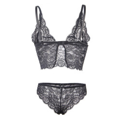 Subblime - 953928 Chemisier De Nuit En Soie Et Dentelle + Culotte Noire L/Xl